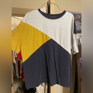 SHEIN blue, white, and yellow shirt.